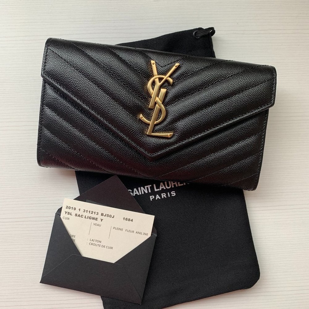 Saint Laurent monogramme logo leather flap wallet